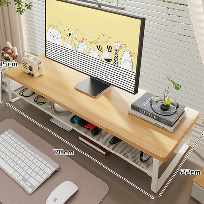 Holz-Top Monitorständer mit Metalrahmen und Mesh-Unterregal