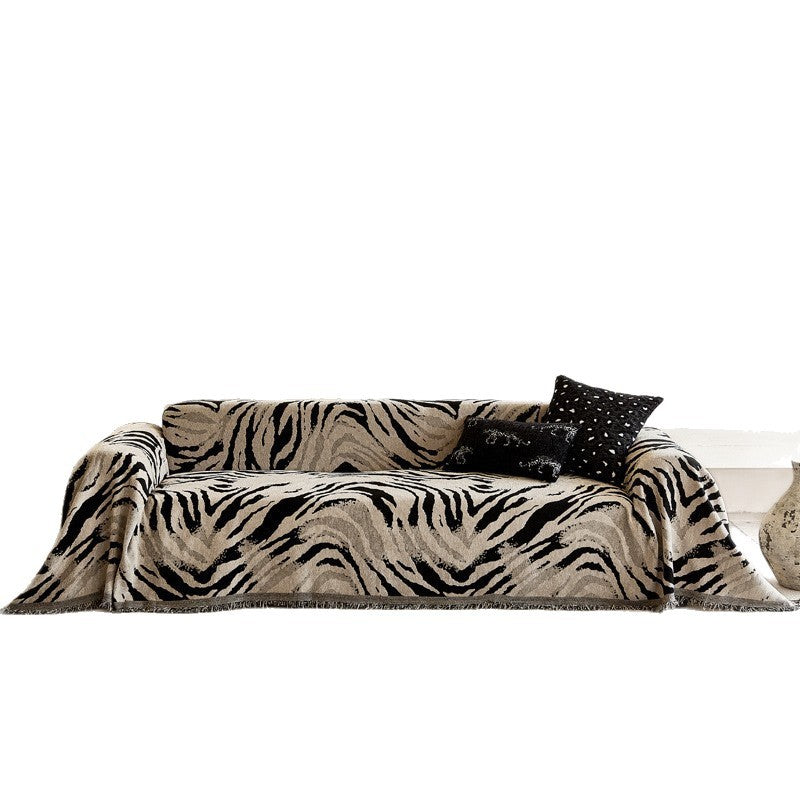 Fringed Tribal Jacquard Sofa Throw Blanket with Reversible Woven Cotton-Linen Blend