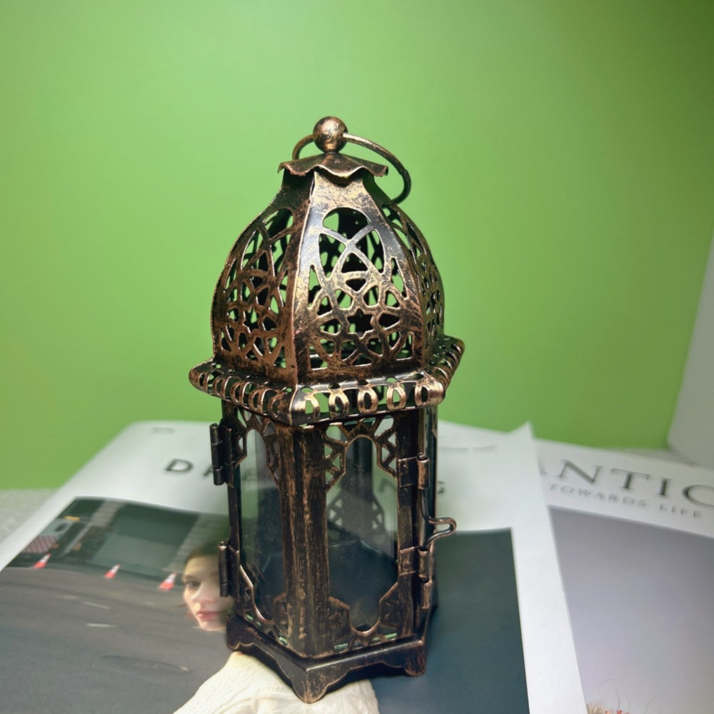 Verschnörkelte marokkanische Buntglas-Metall-Teelichtlaterne Brehn