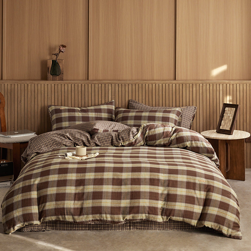Wendedekbedovertrekset aus Baumwolle mit Plaid-Muster