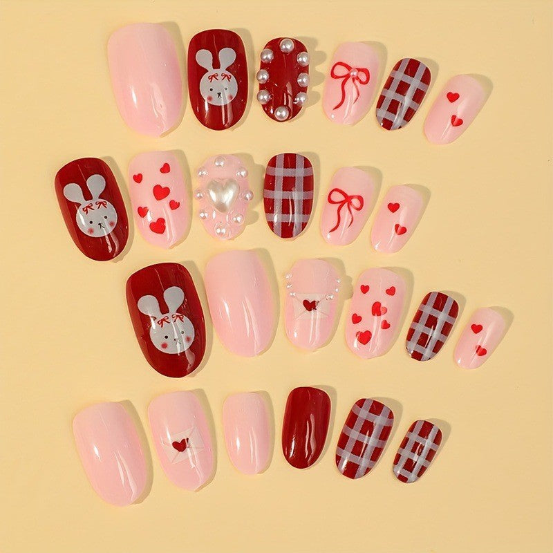 Kreatives Kunstnagelset mit niedlichen Hasen- und Herzen-Motiven Brehn