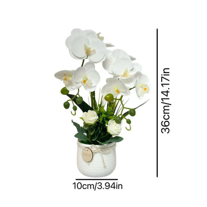Elegante Kunst-Orchidee und Rosenpflanzenarrangement für Dekor