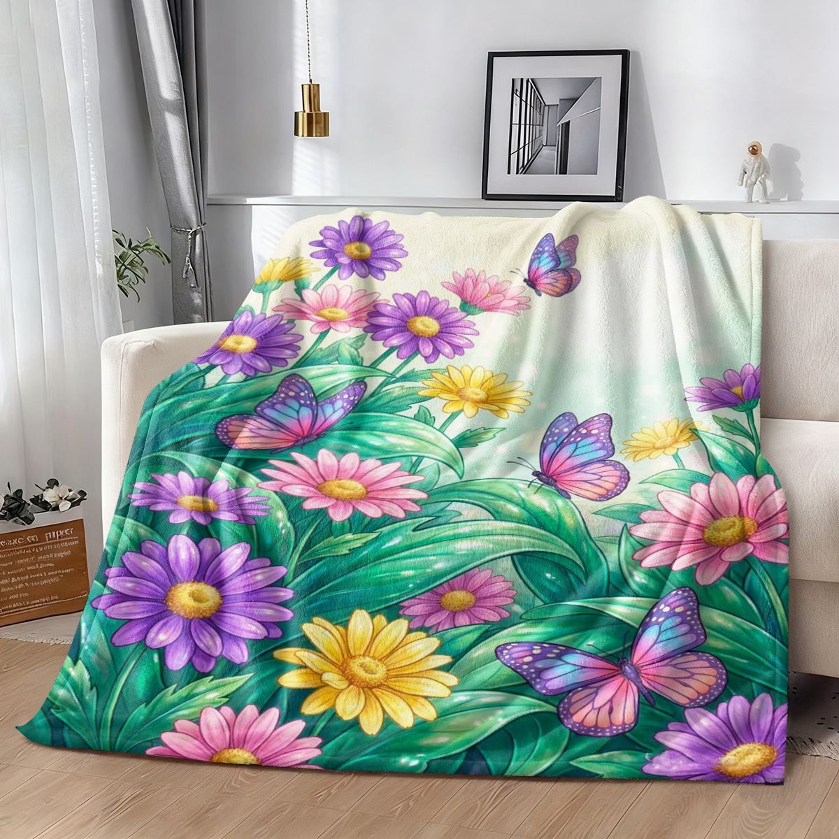 Lebhaftes Blumenmuster-Wurfdecke