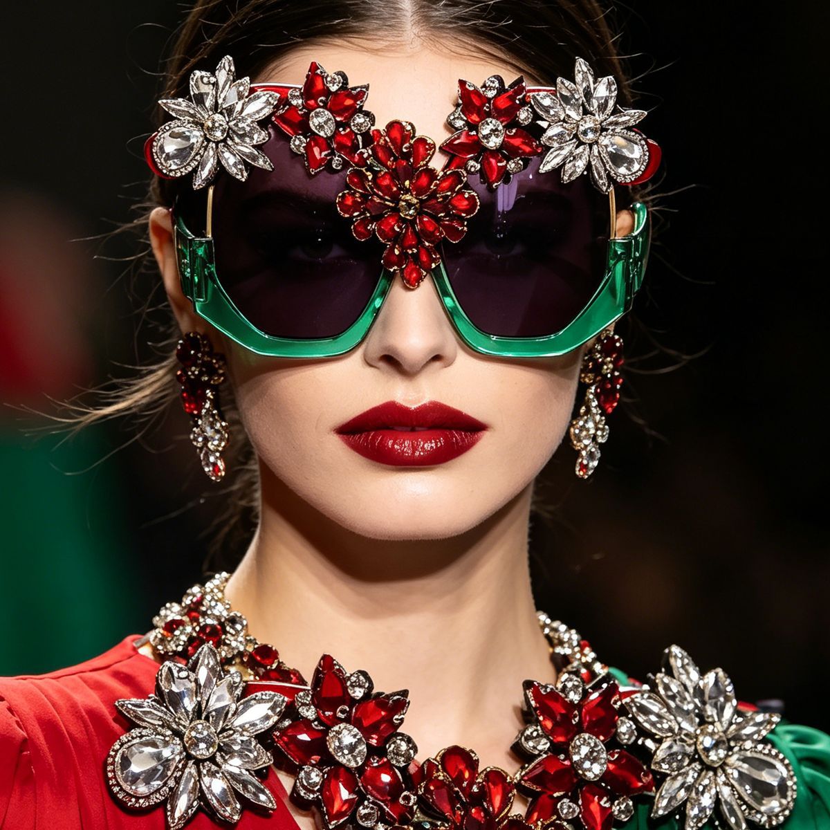 Damen Glamouröse Sonnenbrille mit funkelnden Kristallblüten Brehn