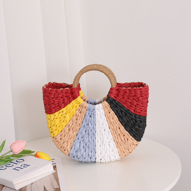 Damen Handgefertigte Basttasche mit buntem Design Brehn