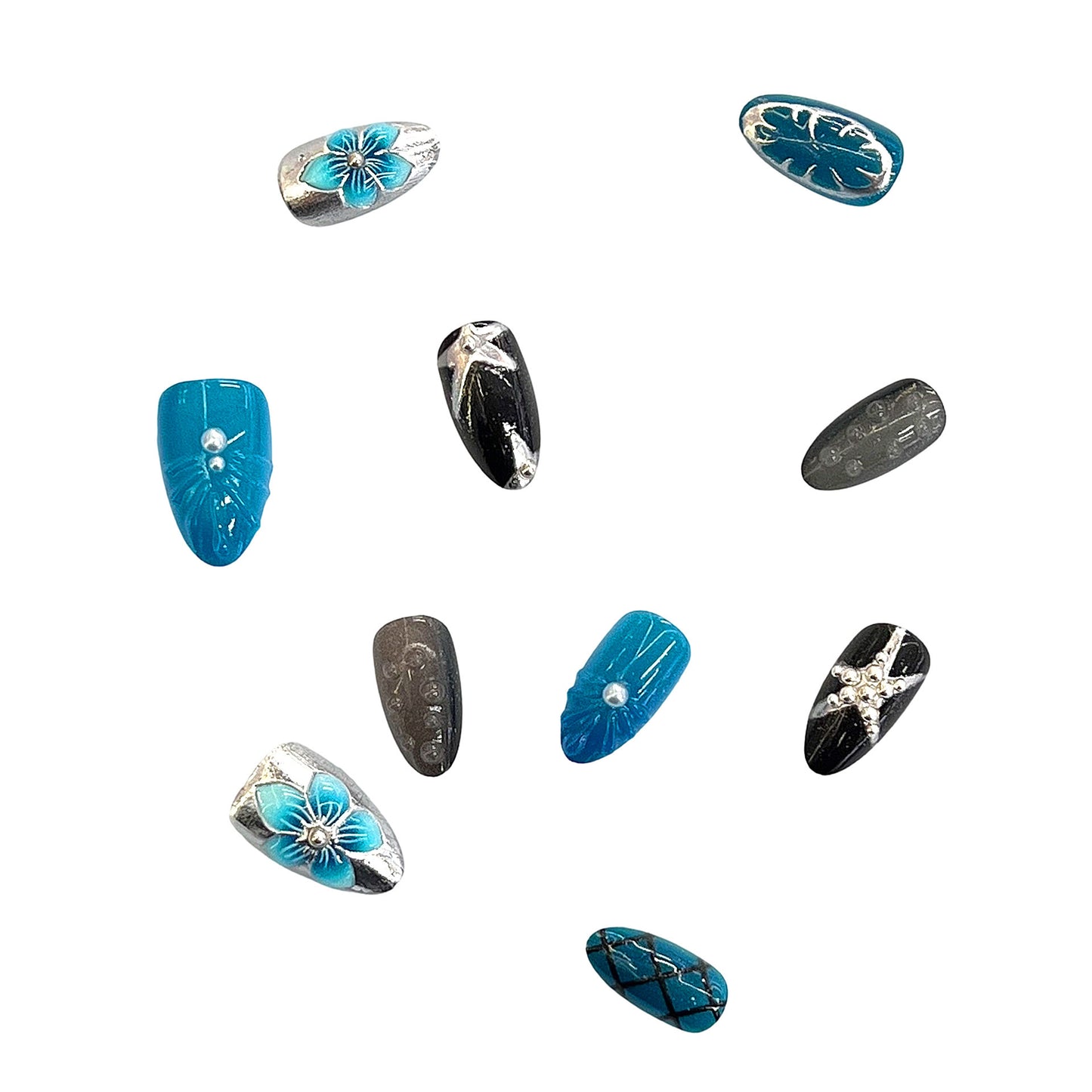 Künstlerisches Press-On-Nagelset mit floralen Motiven Brehn
