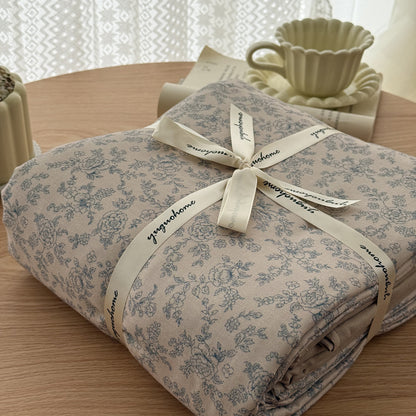 Blumenmuster Baumwolle-Leinen Bettbezug Geschenkset mit wendbarem Finish und tiefen Eckbändern