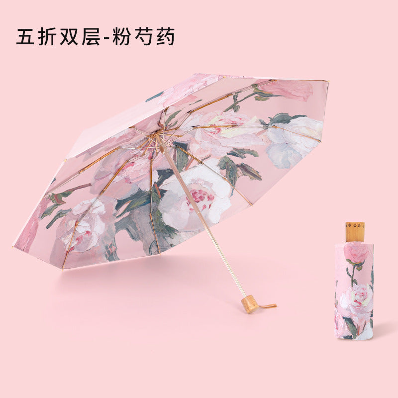 Damen elegante Falt-Regenschirm mit floralen Mustern Brehn