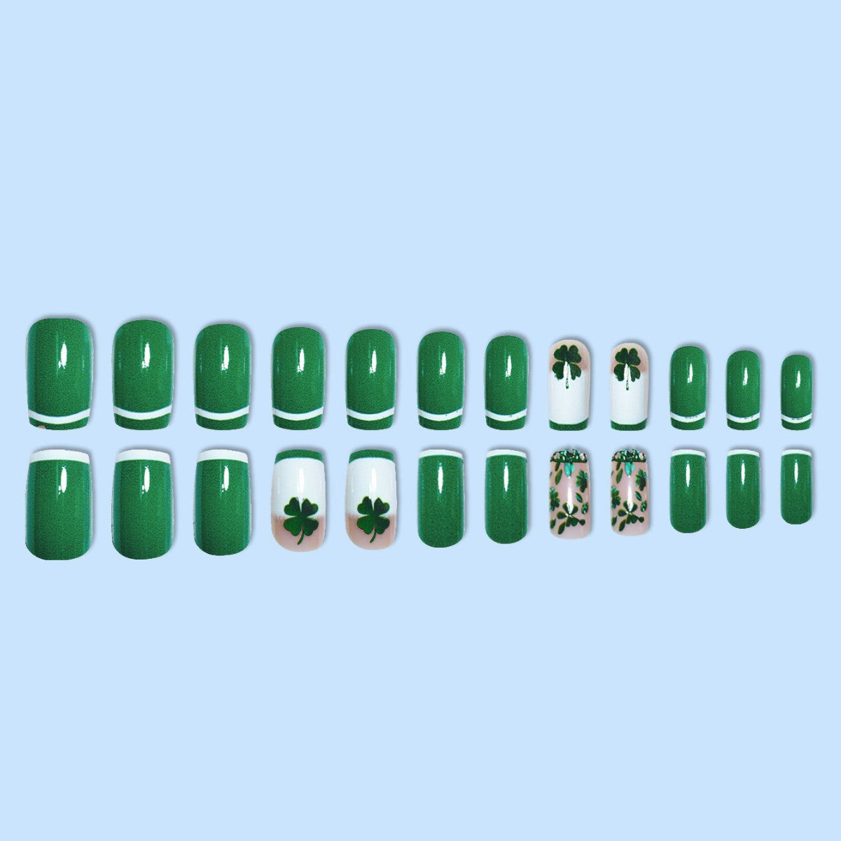Glamouröses Press-On Nagelkunst-Set mit Kleeblattmotiv Brehn
