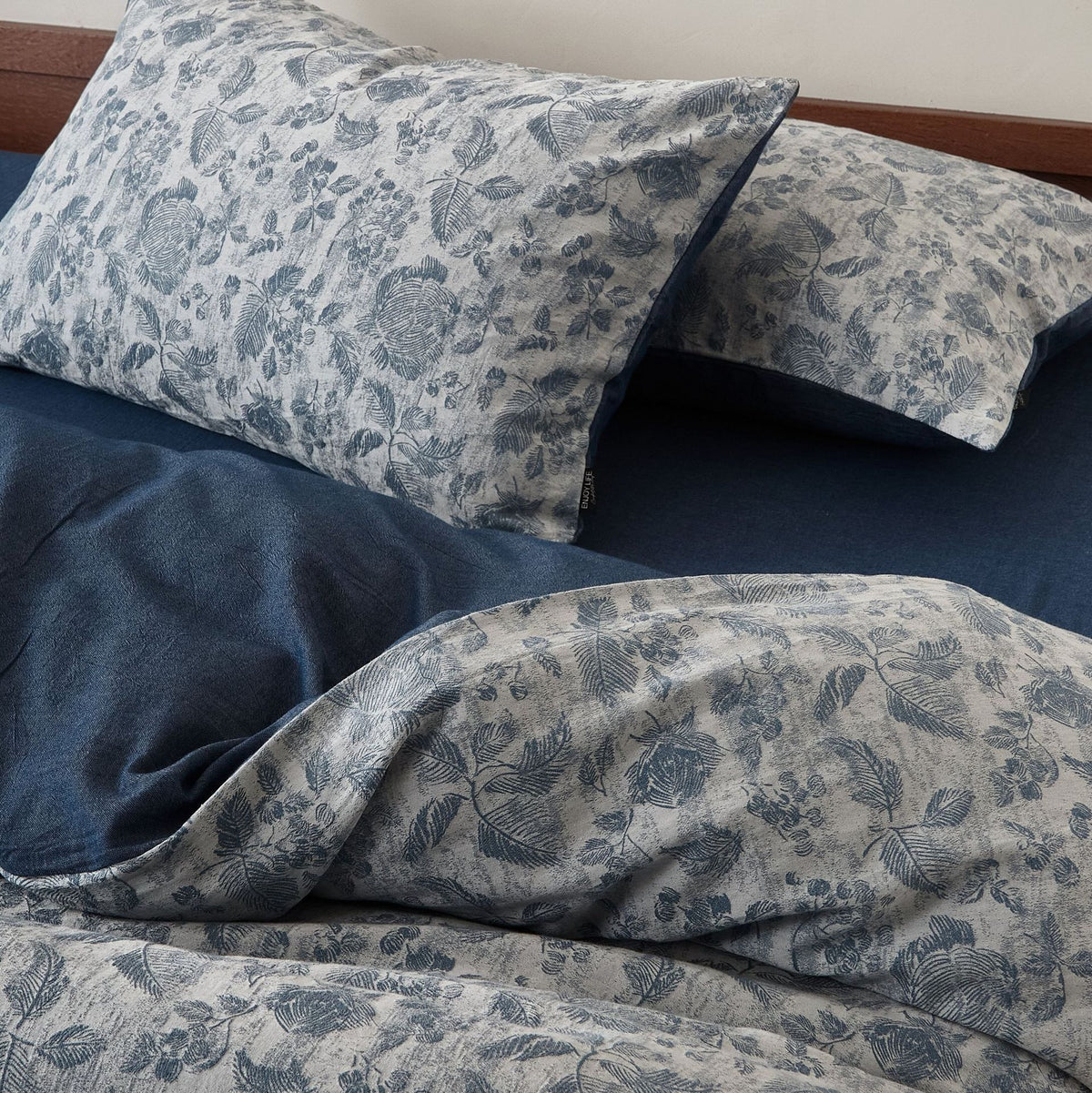 Gepflegter Leinenmischung Botanischer Jacquard Bettbezug und Kissenbezug Set