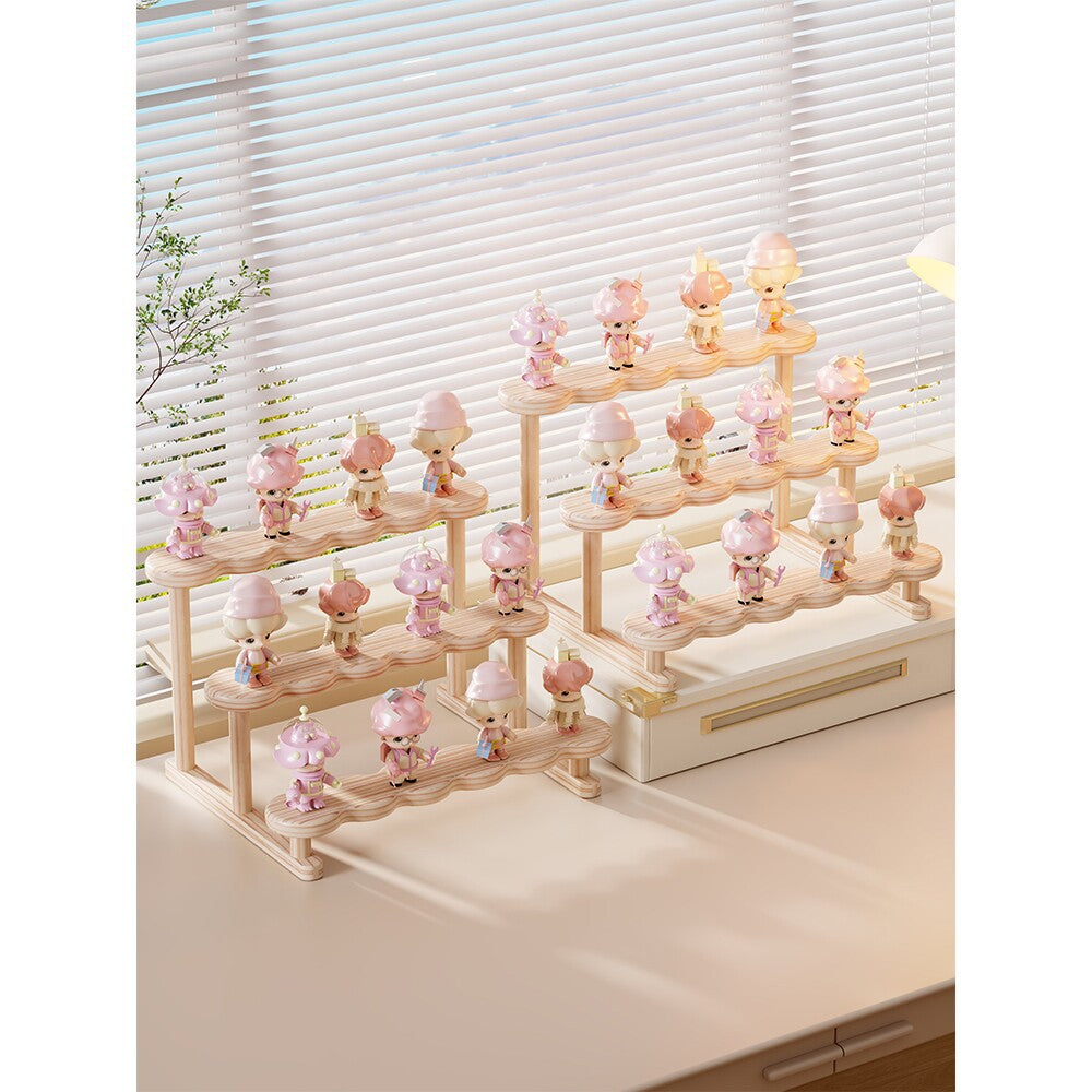Zwei-Stufen Wavy Holz Displayständer für Mini-Figuren und Sammlerstücke