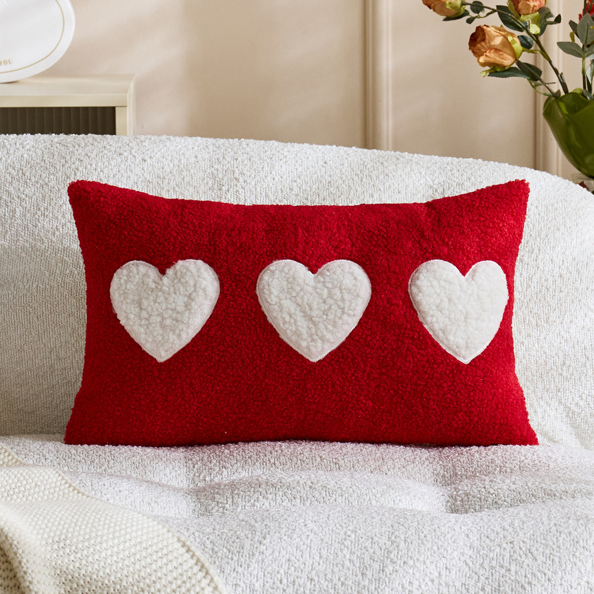 Sherpa Herz Bouclé Textur Dekokissenbezug