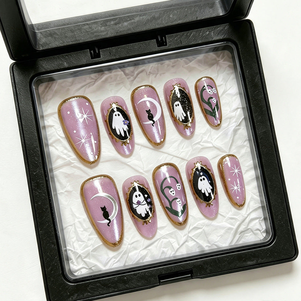 Halloween-Themen Gespenst und Katze Press-On Nail Art Set Brehn