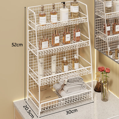Winkelständer mit drei Drahtkörben und Gitterrückwand für geneigte Desktop-Mesh-Gepäckablage und -Thekenorganizer
