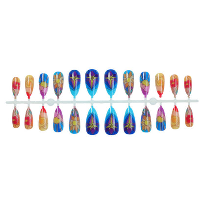 Künstlerisches Press-On-Nagelset mit floralen und geometrischen Mustern Brehn