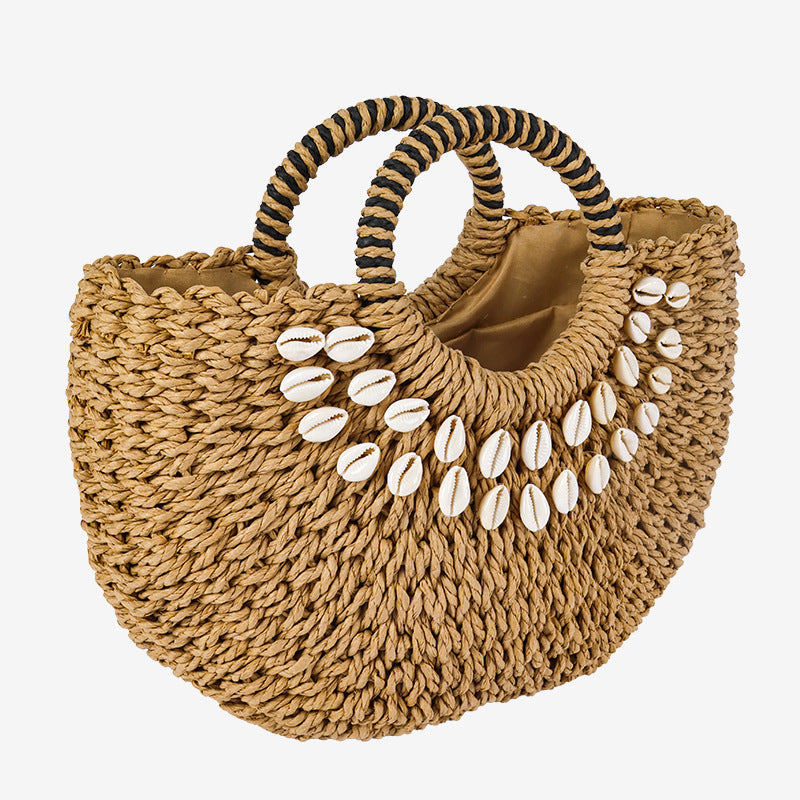 Damen Exklusive Korbtasche mit Muscheldekor Brehn