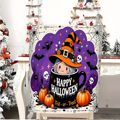 Stuhllehnenbezug mit elastischem Halloween-Zwerg- und Kürbismotiv