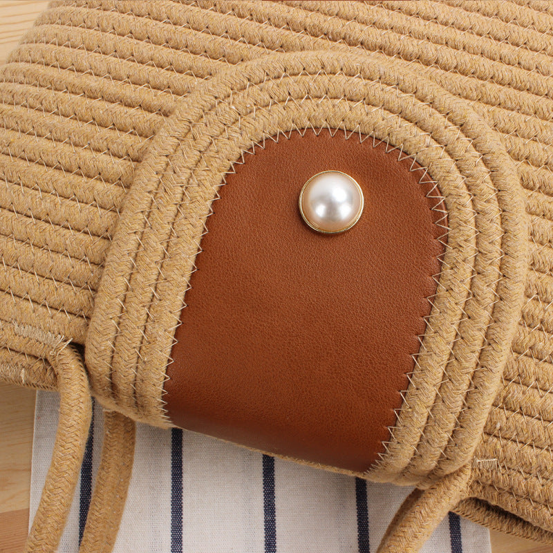 Elegante Basttasche mit Lederklappenverschluss Brehn
