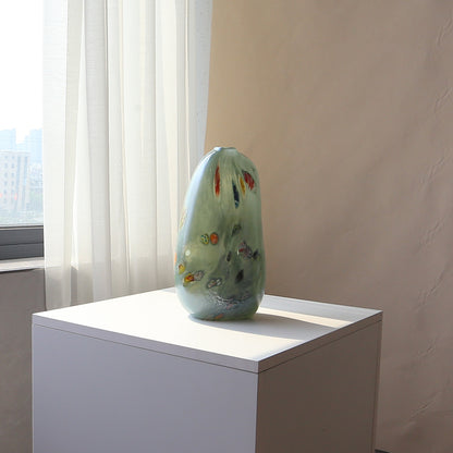 Handgeblasene skulpturale Flachprofil-Kunstglas-Vase Brehn