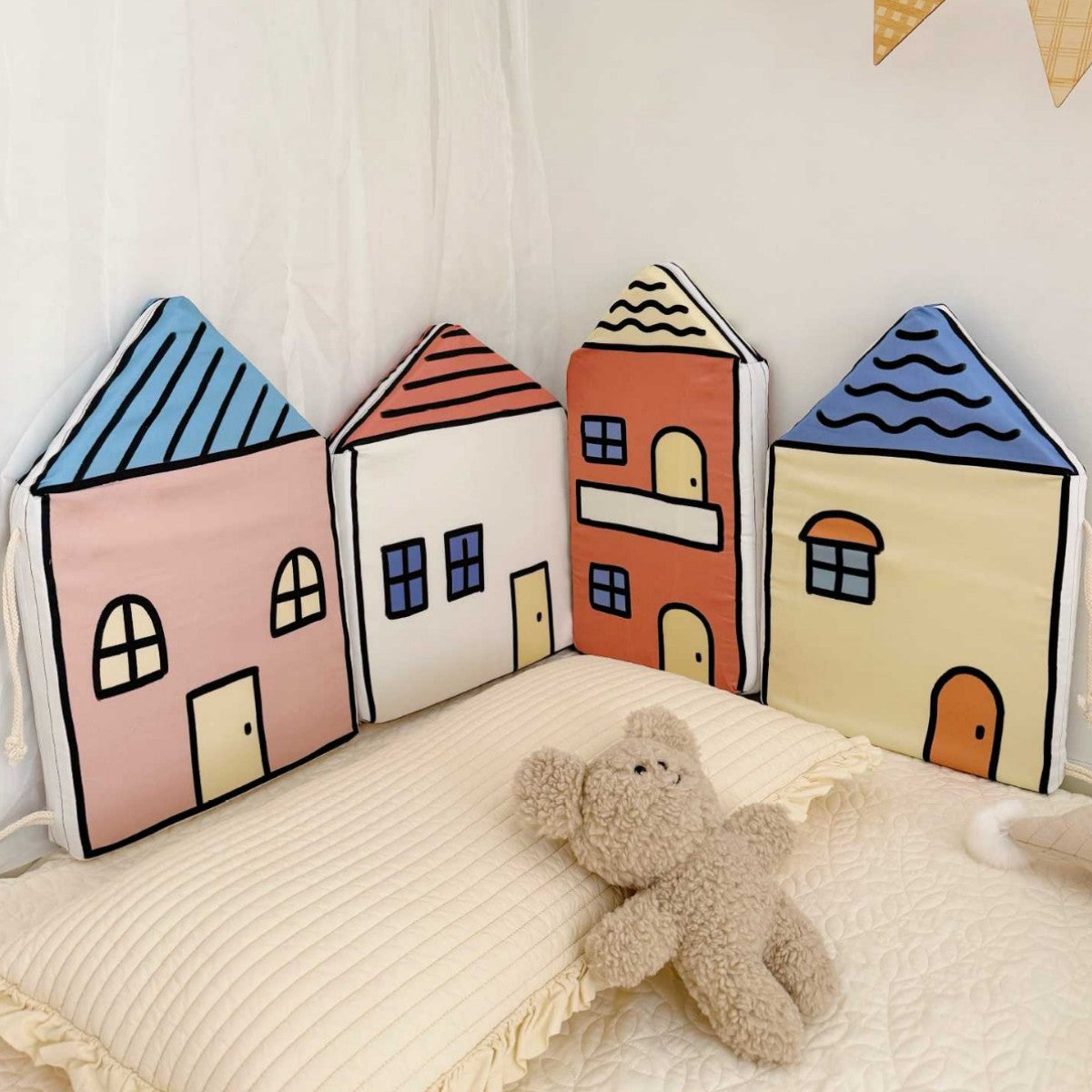 Hausförmiges Schaumstoff-Rückenstützkissen-Set für das Spielzimmer von Kindern, dekorative Kissen