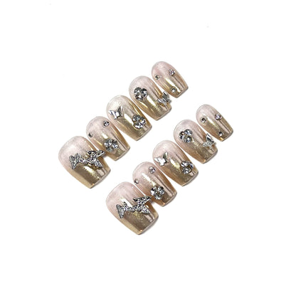 Dekoratives, mit Strass verziertes Press-On-Nagel-Set