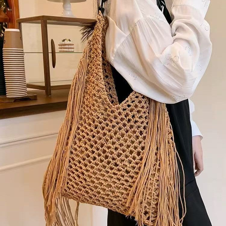 Handgefertigte Stylische Tragetasche mit Fransen Brehn
