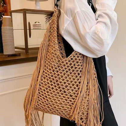 Handgefertigte Stylische Tragetasche mit Fransen Brehn