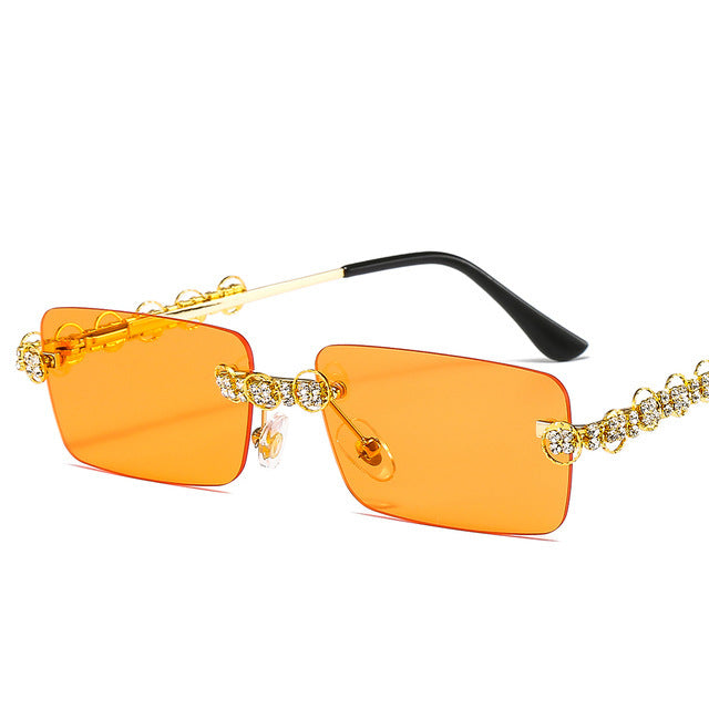 Damen Designer-Sonnenbrille mit funkelndem Rahmen und rechteckigem Glas Brehn