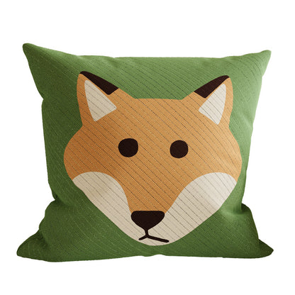Fox Illustration Cotton-Linen Decorative Pillow Cover with Concealed Zipper