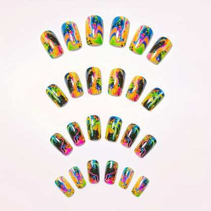 Neon marmorierte Nagelkunst Brehn