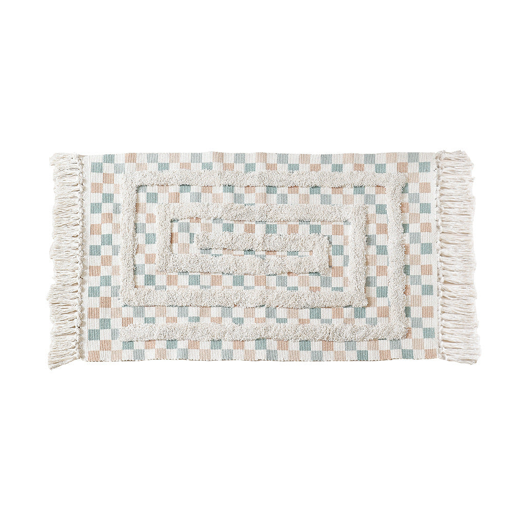Handgetuftete Badezimmermatte mit Fransen, dekorativem Punkt‑und Strichmuster und rutschfester Unterseite Brehn