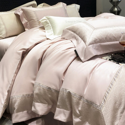 Seidene Mikrosatin-Jacquard Bettbezug-Set mit Hemstitched Rand und Eckenbändern