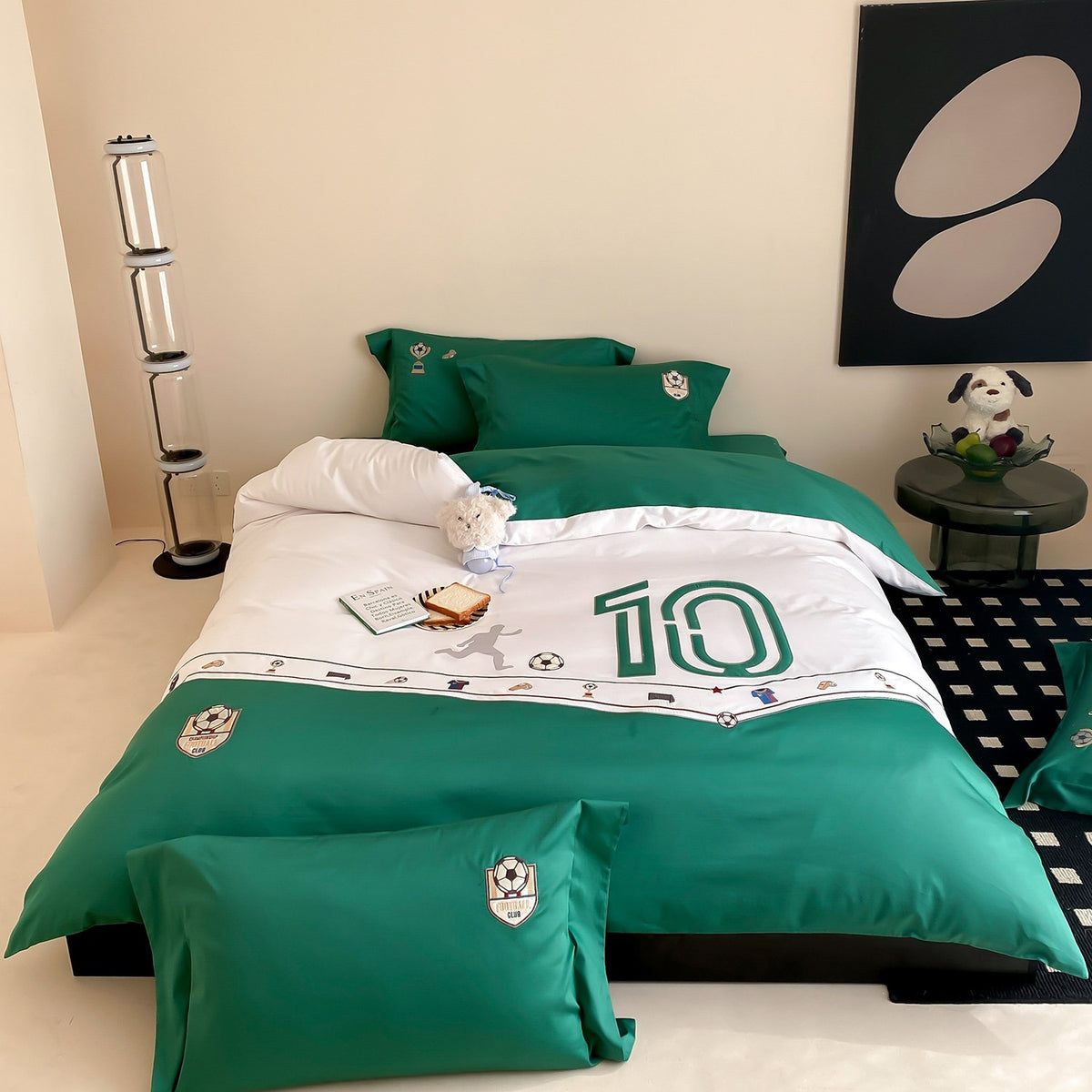 Kinder-Bettwäsche-Garnitur mit Fußball-Design, Nummern-Print und weichem Baumwollsatin