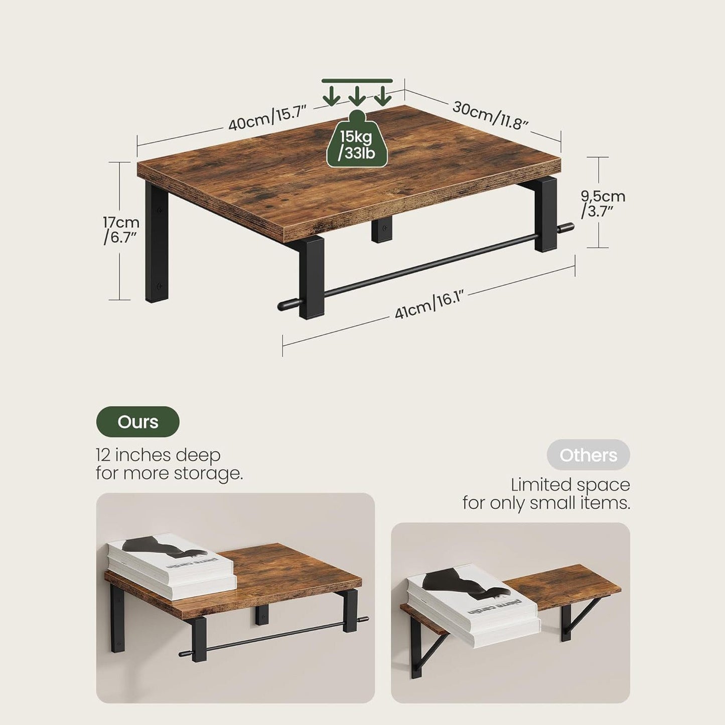 Wandregal mit Industriellem Holz-Metall Design Brehn