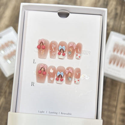 Verspielt Kirsch-Themen Druck-auf Nagelkunst Set Brehn