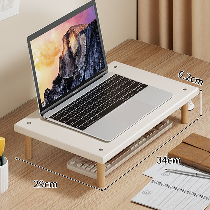 Kompakte Desktop-Laptop- und Monitorerhöhung mit Untertischstauraum und Holzbeinen