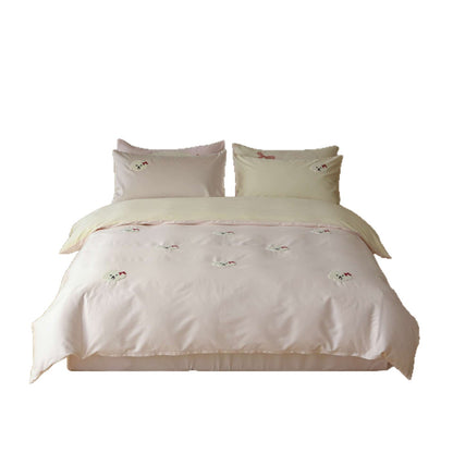 Bestickte Plüschpuppy Baumwollsatin Bettbezug Set
