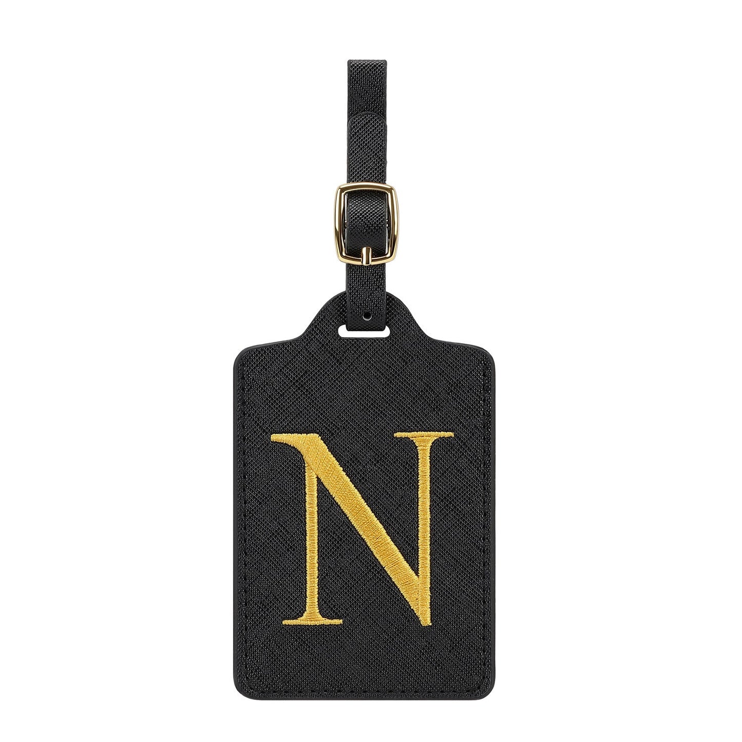 gesticktes Initialen-Monogramm-Leder-Gepäckanhänger mit verstellbarem Schnallenriemen Brehn