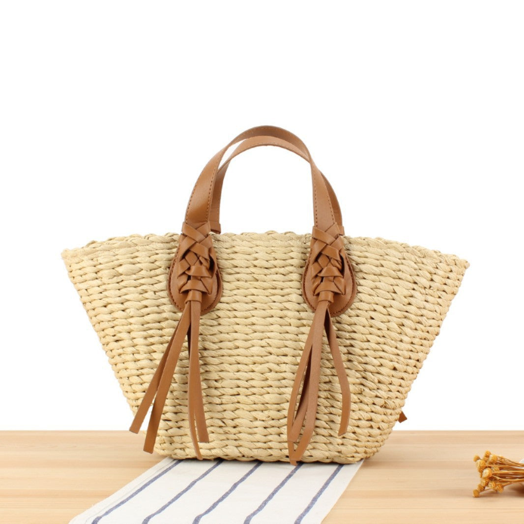 Geflochtene Strandtasche mit Ledergriffen Brehn
