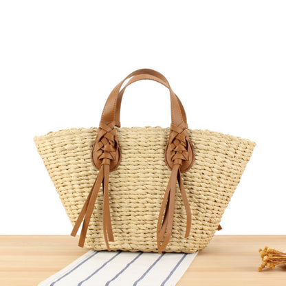 Geflochtene Strandtasche mit Ledergriffen Brehn