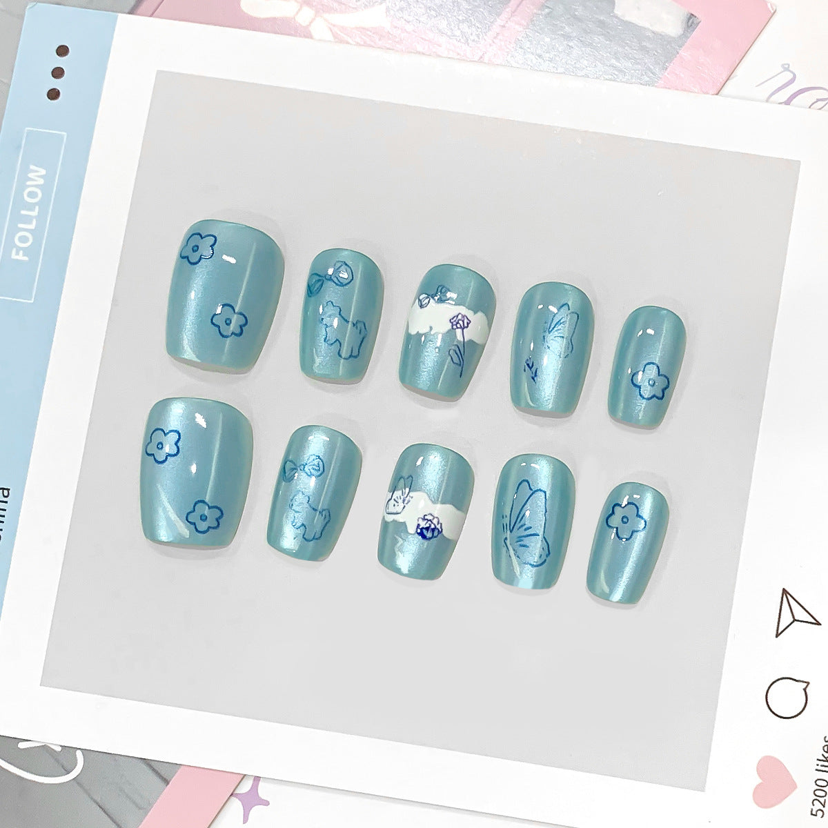Kunstvolle Künstliche Nägel mit Blumen-Design Brehn