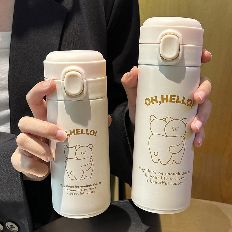 Damen Isolierte Trinkflasche mit süßem Tierdesign und praktischem Klappdeckel Brehn