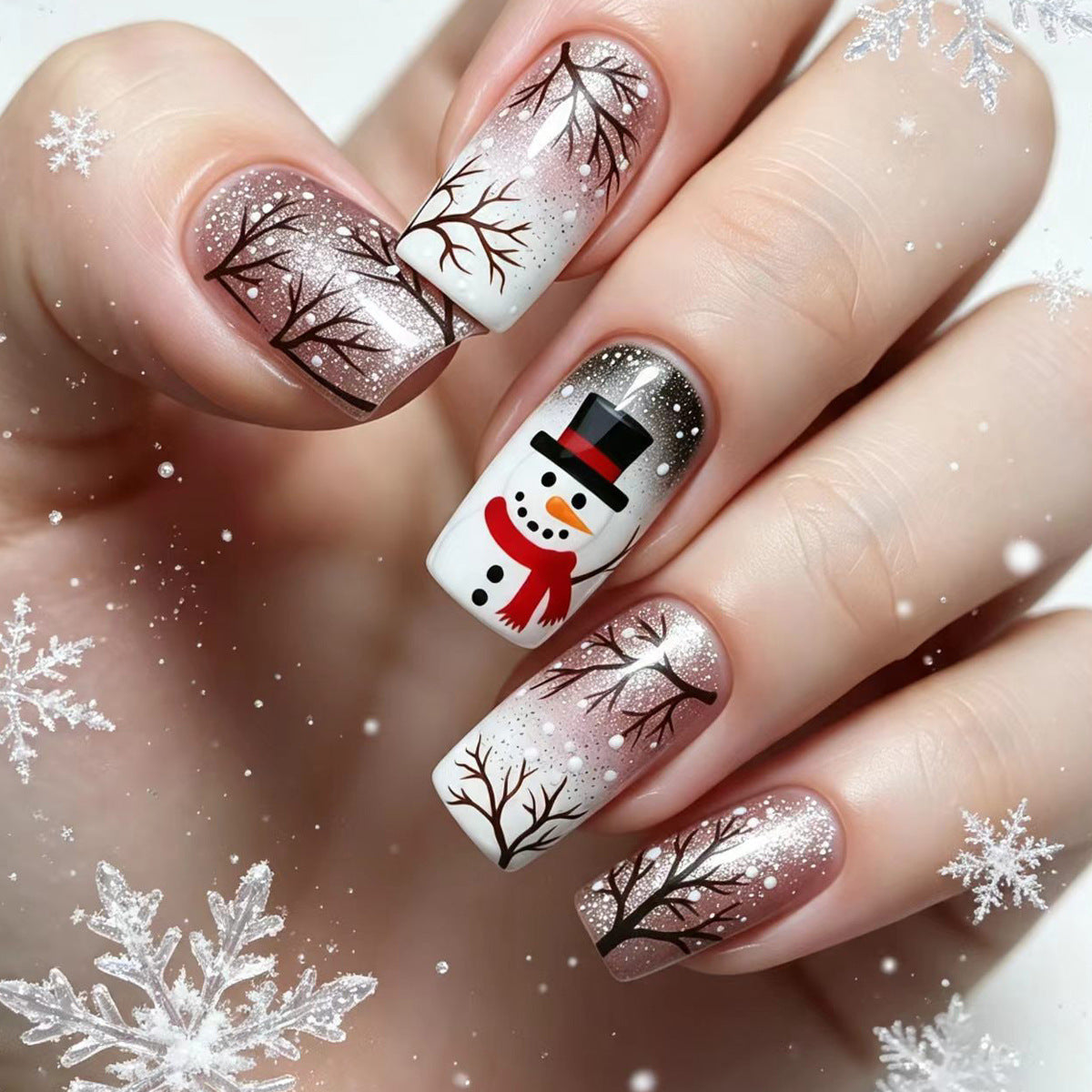 Kunstnägel mit Elegantem Schneemann- und Winterlandschaftsdesign Brehn