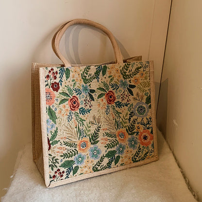 Blumengestickte Canvas Tragetasche