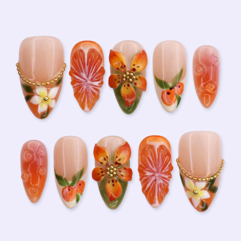 Kunstnagelset mit bunten Blumen- und Glitzerakzenten Brehn