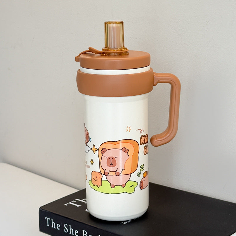 Damen Isolierte Trinkflasche mit praktischem Tragegriff und lustigem Tierdesign Brehn