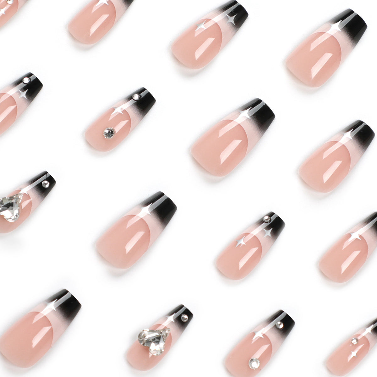 Künstliche Nagelverlängerungen mit elegantem Ombre-Design und Glitzerakzenten Brehn