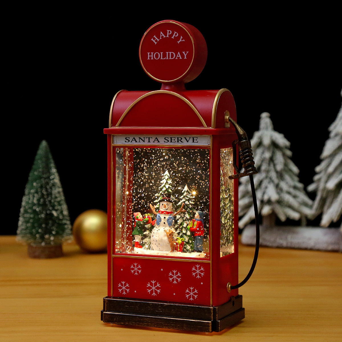 Beleuchtete Weihnachtslaterne mit Schnee- und Weihnachtsmotiv Brehn