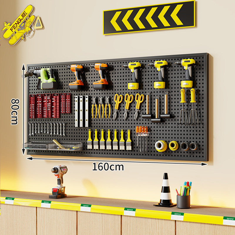 Wandmontierter perforierter Metallwerkzeug-Pegboard-Organizer mit Magnetstreifen und Mehrfachhaken