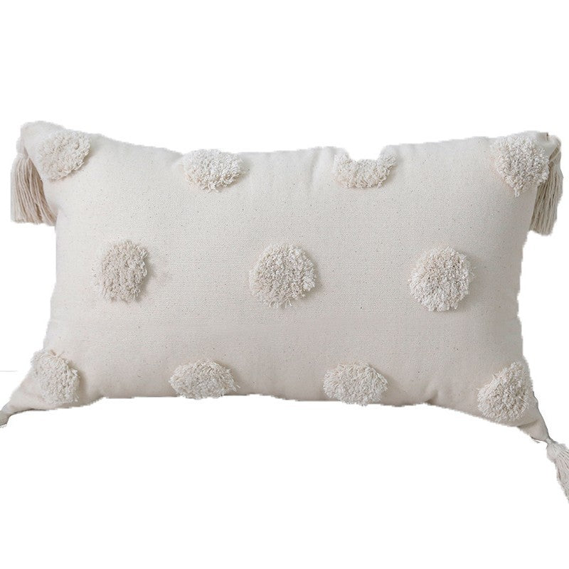 Bohemian tufted Baumwolle Lendenkissen mit clusterfringe Textur und Eckenquasten